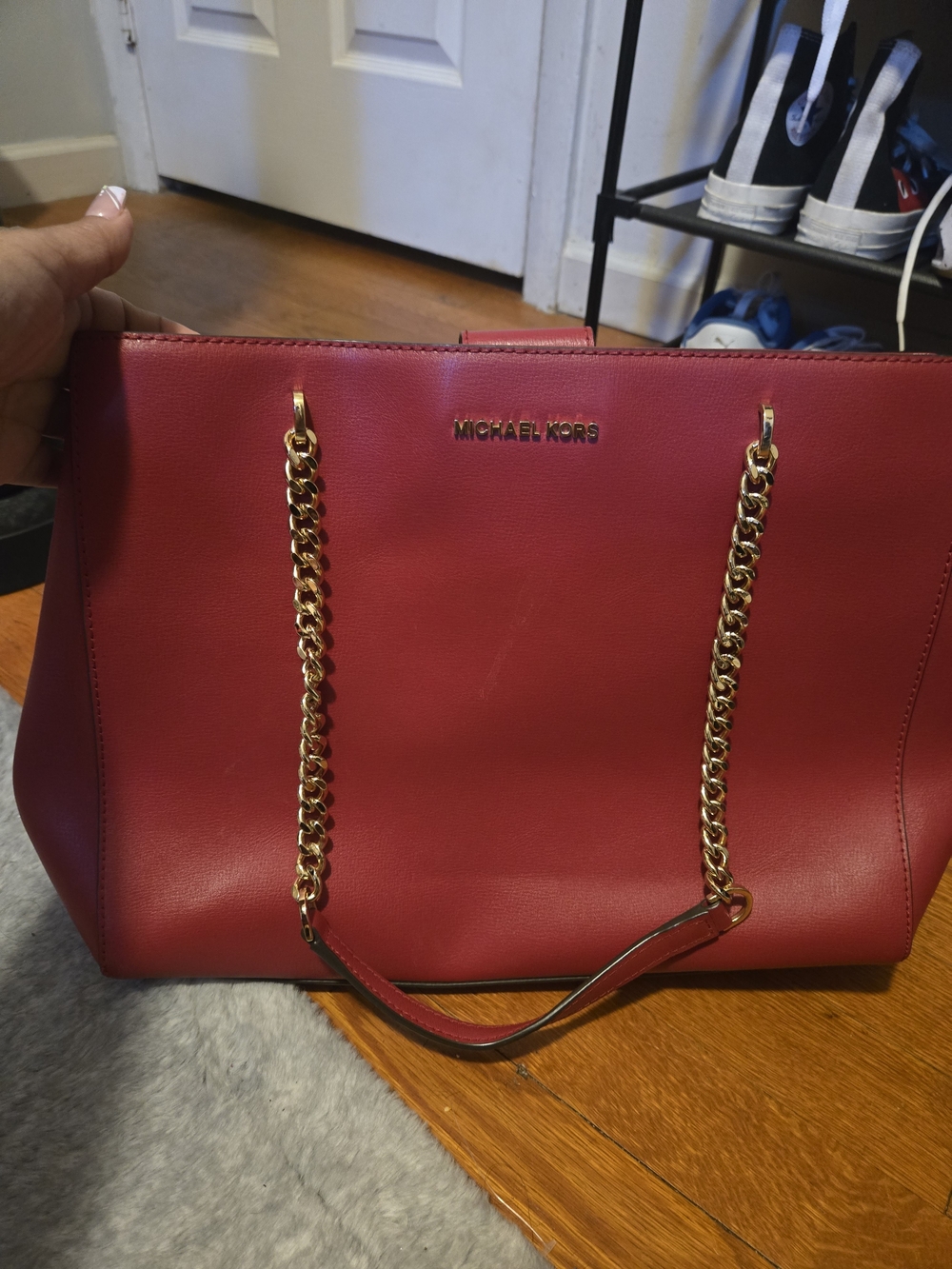 Michael Kors Red Leather Chain-Handle Tote